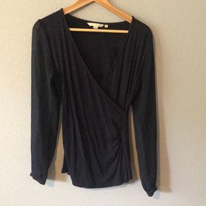 EUC Boden Navy wrap top with sheer sleeves US 8